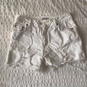 White Distressed High Waist Denim Shorts Small